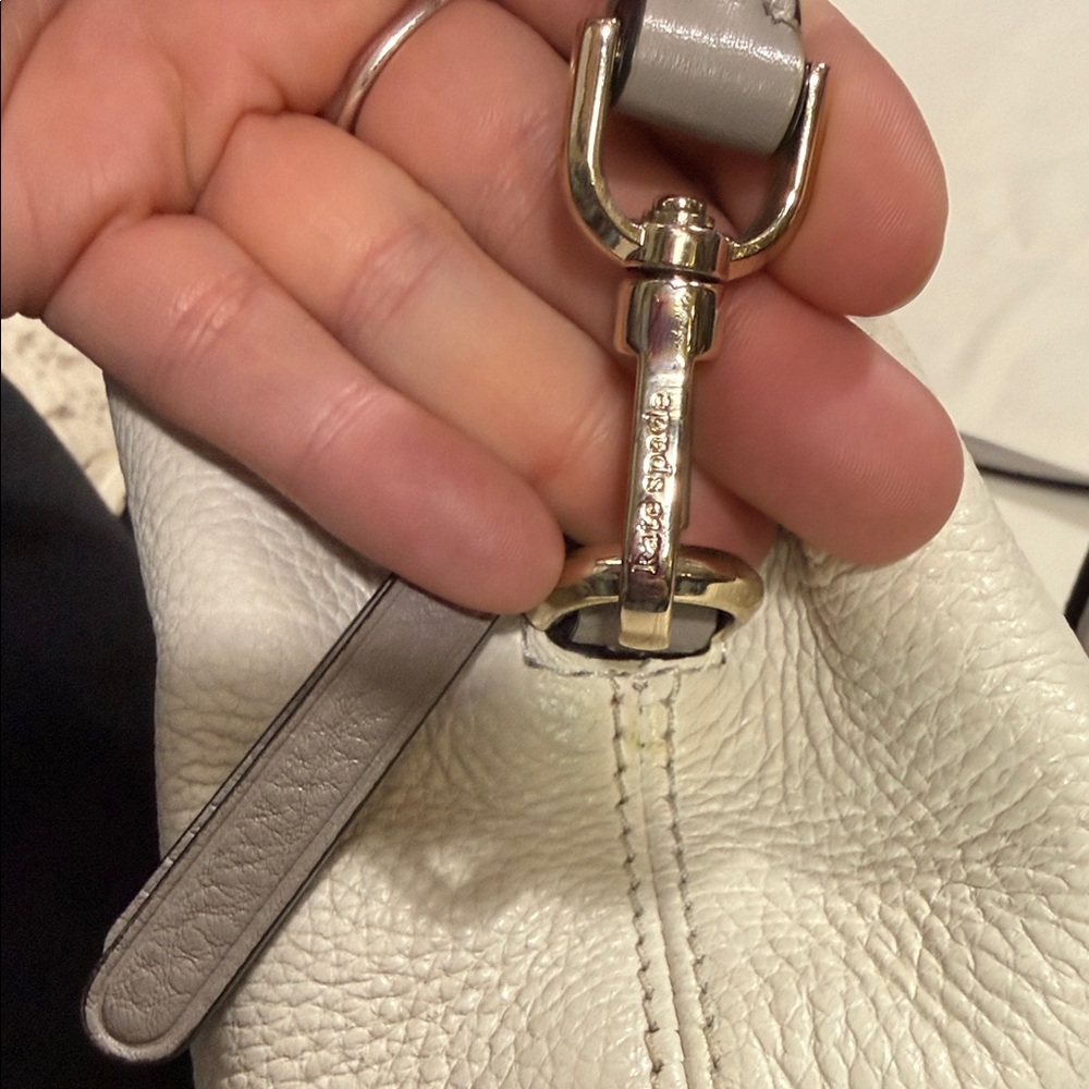 Kate Spade Pebbled Leather Colorblock Satchel in Gray/Cream/Black 🖤with Dust Bag - Picture 2 of 13
